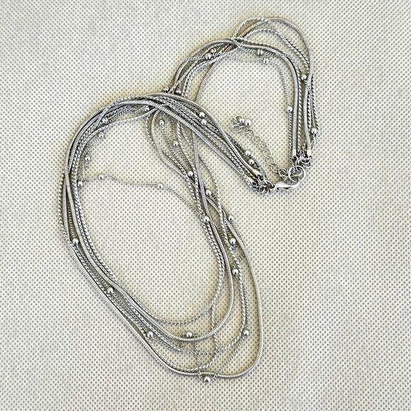 Multi Strand Necklace Silver Tone Adjustable Length Draped Look Boho - Picture 2 of 3